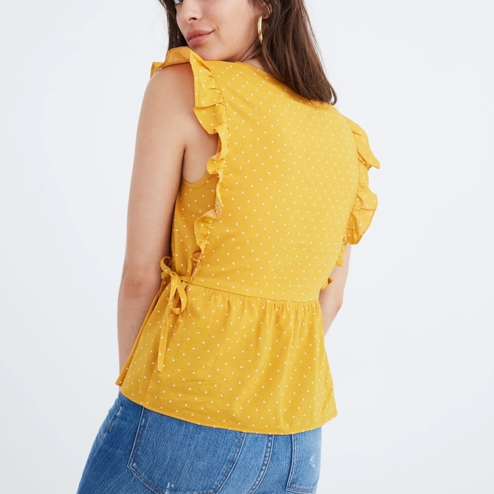 Madewell Side-Tie Ruffle Peplum Top in Polka Dot Size M - Picture 2 of 6
